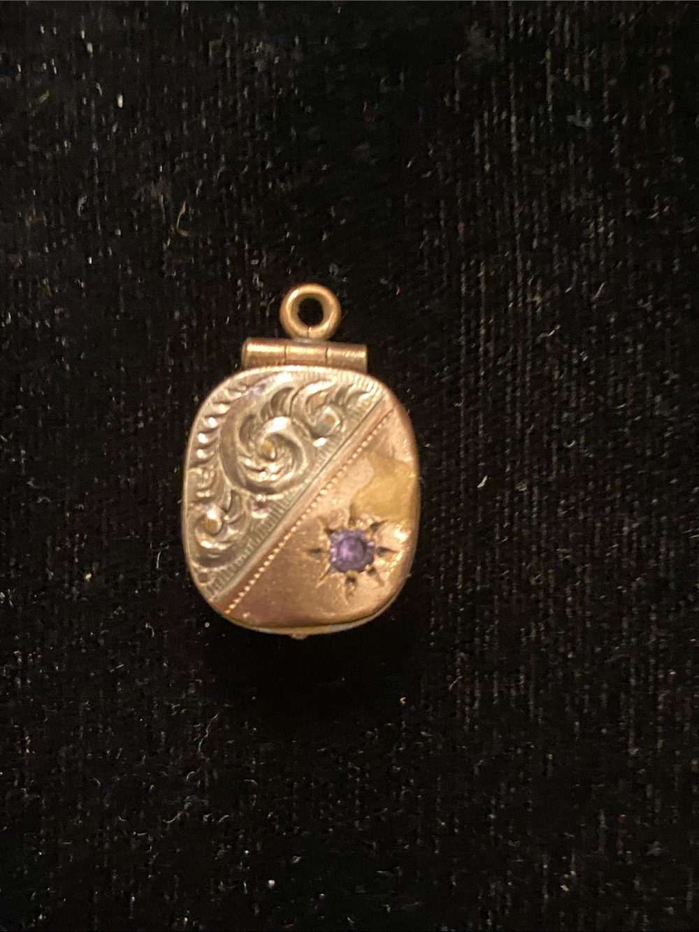 Gold filled  Locket Pendant with Purple Stone
